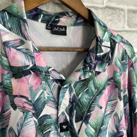 Bad Birdie Pink & Green Tropical Hawaiian Performance Golf Polo Shirt Mens XL - Picture 3 of 7